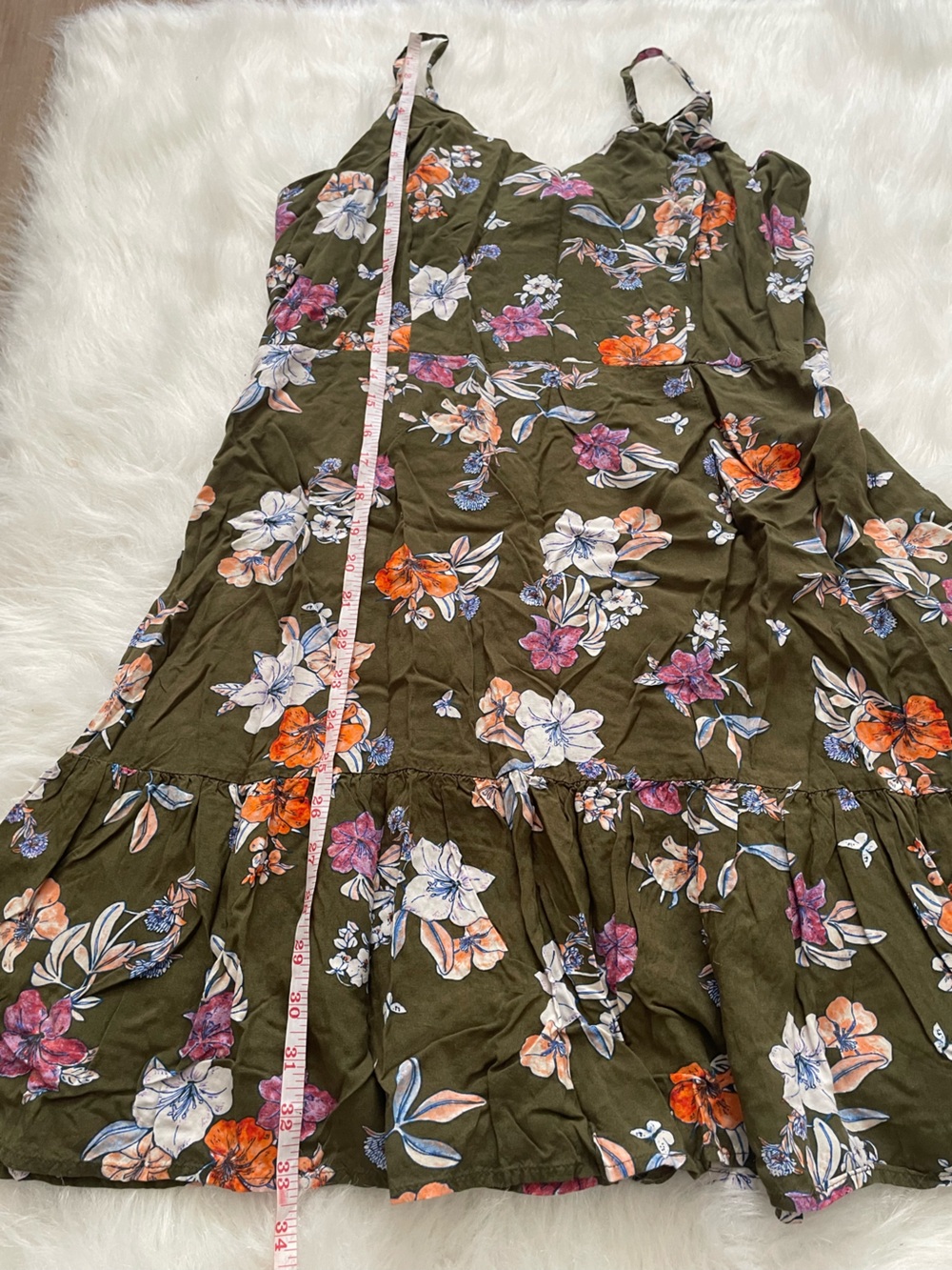 Floral Tie-Shoulder Olive Green Mini Dress - Picture 4 of 6
